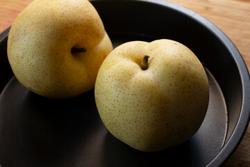 A view of some Asian pears.