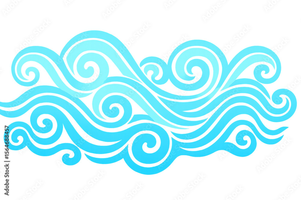 Poster blue waves generating fluid, dynamic pattern against transparent backdrop, suitable for design proje