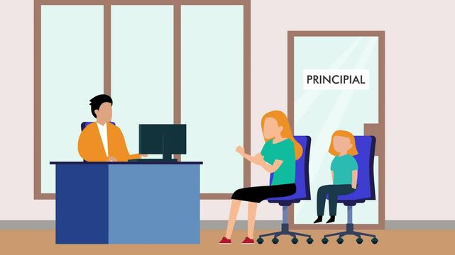 Parent and student meeting at principal office cartoon animation