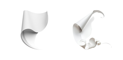 Elegant paper scrolls floating in the void, pristine delicate transparent background  