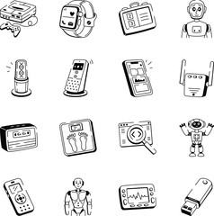 Set of Smart Technology Drawing Style Icons 
