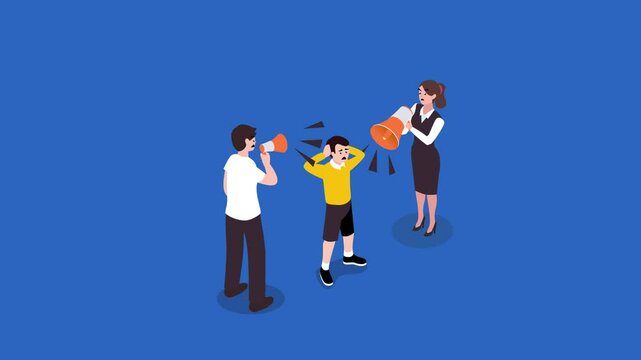 Parents shout of each other in front of son 3d animation cartoon