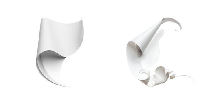 Elegant paper scrolls floating in the void, pristine delicate transparent background - Powered by Adobe