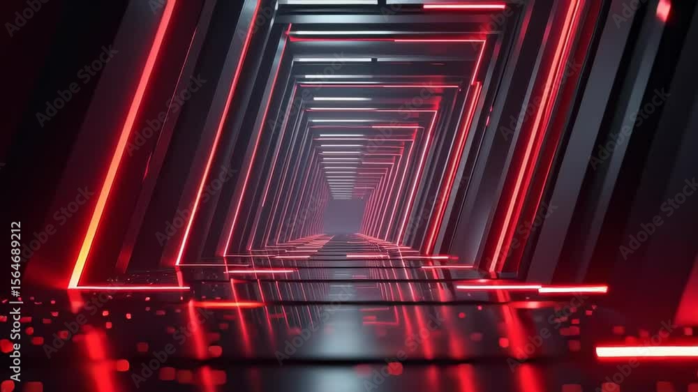 Poster neon tunnel with glowing lines and tunnel effect captured in a close-up perspective