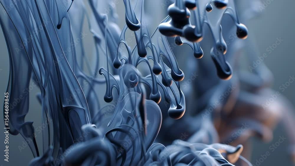 Aufkleber close-up of black ink splitting in water with flowing tendrils and abstract patterns