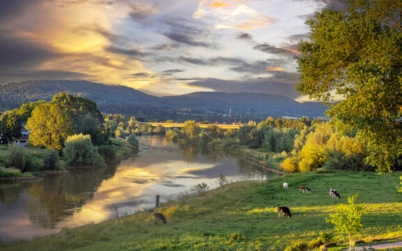 Weserlandschaft Abendstimmung Rinteln