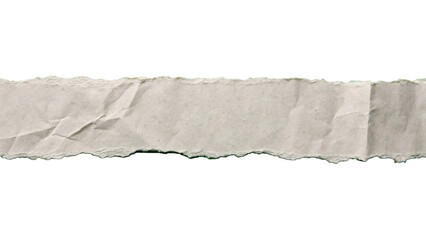 A strip of torn beige paper with a rough edge is isolated on a white background, creating a textured element