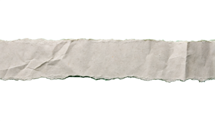 A strip of torn beige paper with a rough edge is isolated on a white background, creating a textured element