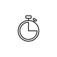 black Stopwatch icon, logo. Chronometer, timer sign. Stopwatch symbol isolated on white background. Vector line art sign illustration