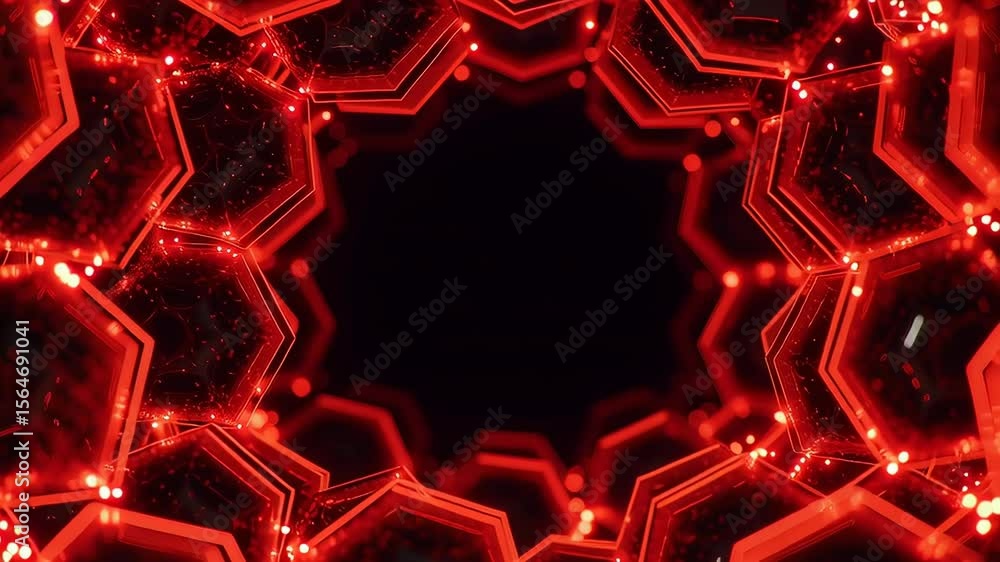 Poster intricate 3d close-up visualization of virus capsid with hexagonal facets and red glow