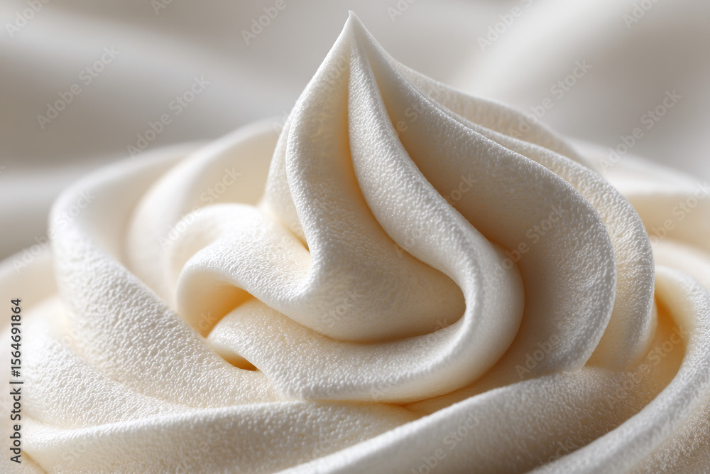 Poster macro shot of a swirled topping, meticulously piped into delicate, creamy peaks. the creamy, soft te
