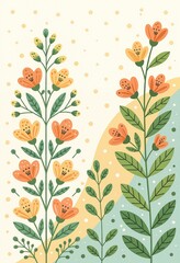  a minimalist illustration of botanical elements set against a soft, cream-colored background with a subtle dot pattern