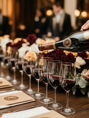 Close-up of Red Wine Service at a Gala Dinner