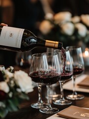 Close-up of Red Wine Service at a Gala Dinner
