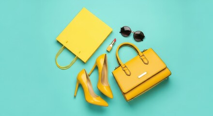 Stylish Yellow Handbags and High Heels for Women