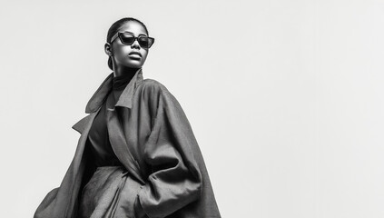 Minimalist fashion portrait of woman wearing textured coat