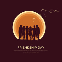 Happy Friendship Day Post and Greeting Card. Friendship Day Celebration Banner with friends siting Vector Illustration