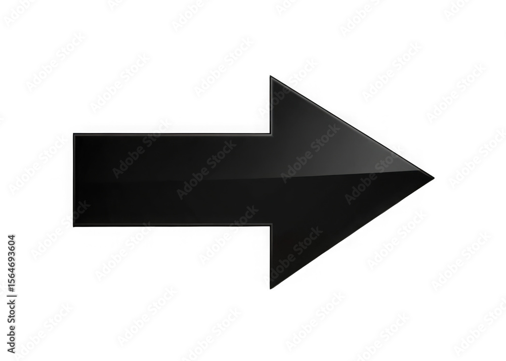 Poster glossy black arrow pointing right isolated on transparent background