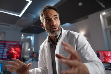 Fototapeta premium Concerned Male Doctor in Modern Clinic