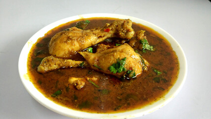 Chicken curry with spicy gravy, Indian cuisine