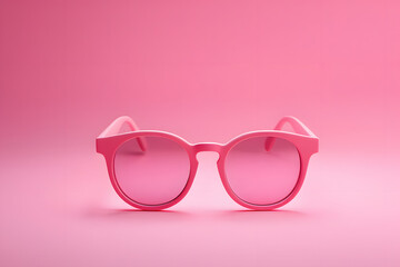Pink Round Sunglasses on Pink Background: Minimalist Summer Style