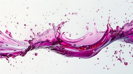 A vibrant splash of grape juice creating arcs against a solid white background.