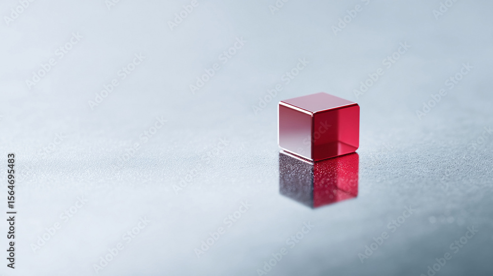 Poster minimalist studio shot. glossy red cube with reflection on a neutral surface. conceptual image for p