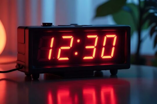 digital clock on red background - Powered by Adobe