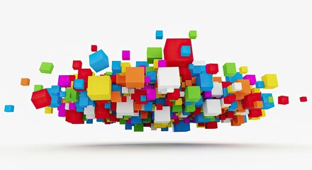 Abstract Explosion of Colorful Cubes in Motion