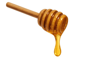 Golden honey flowing from wooden dipper, cascading with rich, translucent texture revealing sweet liquid's pure essence