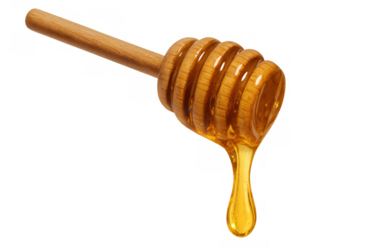 Golden honey flowing from wooden dipper, cascading with rich, translucent texture revealing sweet liquid's pure essence