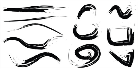 Black brush stroke isolated on background. Vector brush strokes for ink paint, grunge design elements, banners, watercolor design, dirty texture. Trendy brush strokes, vector illustration