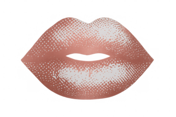 Pink lips parting, halftone dotted texture overlaying transparent backdrop