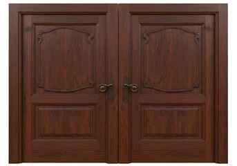 Double Wooden Doors: Carved Detail and Dark Wood Grain