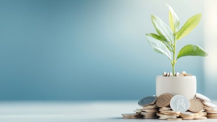 Seedling sprouting from coins, representing growth and potential.