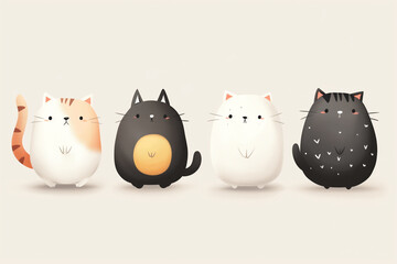 Cute Cartoon Cats and Dog Illustration