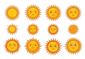 Cute Sun Faces: 12 Watercolor Sun Illustrations for Design Projects