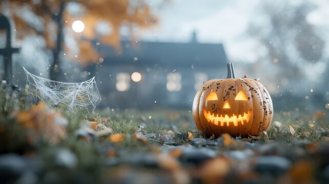 Lone pumpkin zombie stumbling through overgrown graveyard.