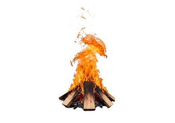 Campfire Flames: Burning Wood, Bright Ember, Isolated Fire