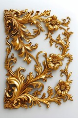 AI Generative. Ornate Golden Baroque Corner Element with Floral Details on White. 5