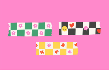 Cute Decorative Colorful Hand Drawn Checkered Washi Tape