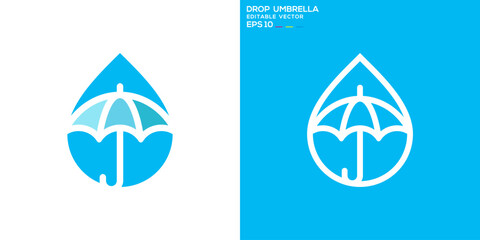 Water drop and umbrella logo. Rain, liquid, protection. Vector icon symbol template EPS 10.