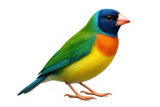 Colorful gouldian finch with bright plumage standing on transparent background, perfect for nature and wildlife projects