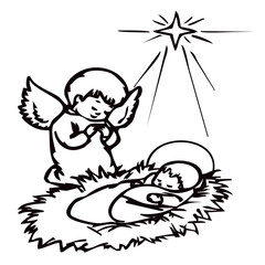 Nativity Scene - Baby Jesus with Mary and Joseph, vector illustration