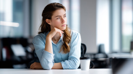 Obraz premium Thoughtful Young Woman in Modern Office