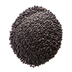 Pile of chia seeds close up for healthy eating and organic food ingredient concept on transparent background