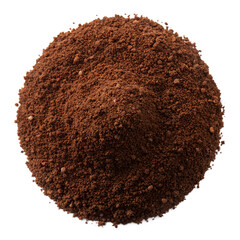 Cocoa powder heap close up shot for baking ingredient and food photography on transparent background