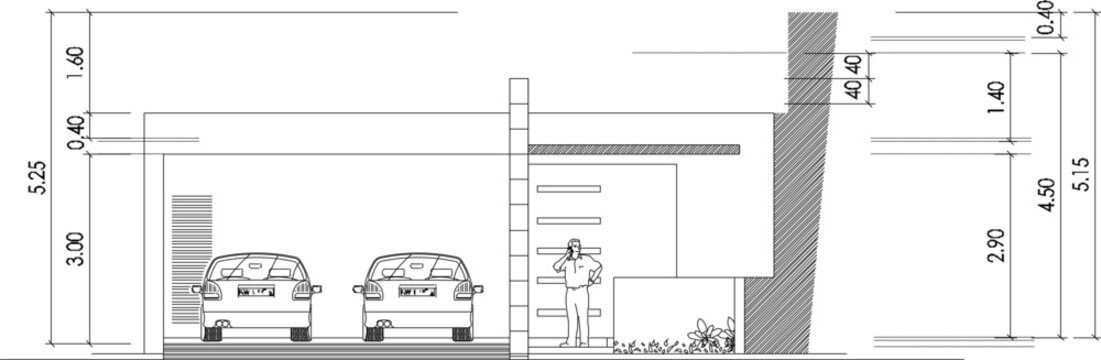 vector illustration of architectural detail design of site plan section view of facade of split level 3 storey residential house