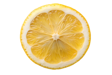 Fresh lemon slice close up for juice recipes and healthy diet concept image on transparent background