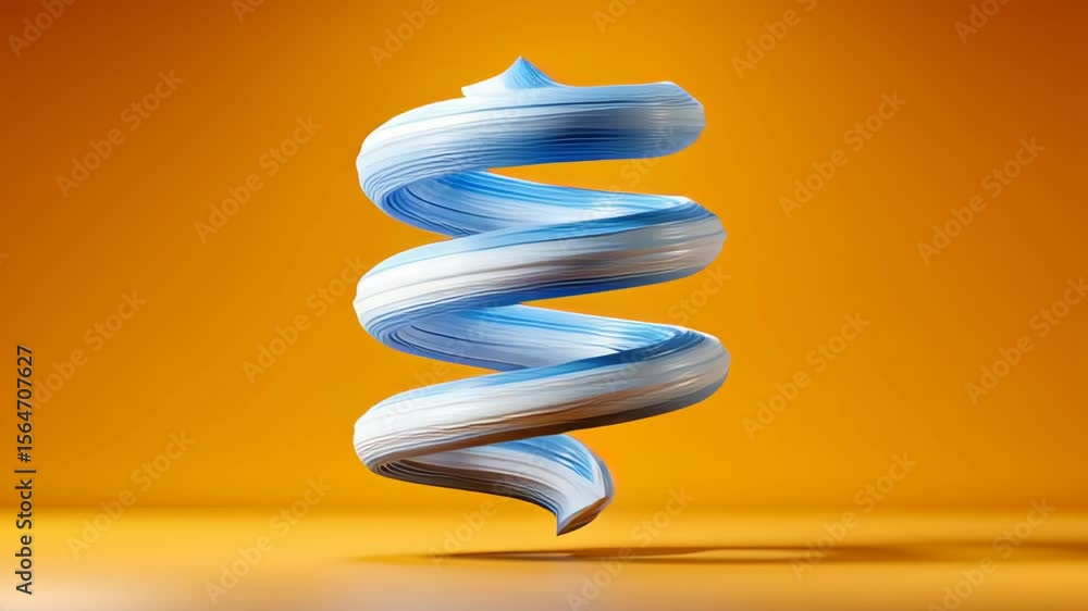 Poster abstract 3d illustration of a spiraling ribbon in blue and white colors, gracefully twisting against